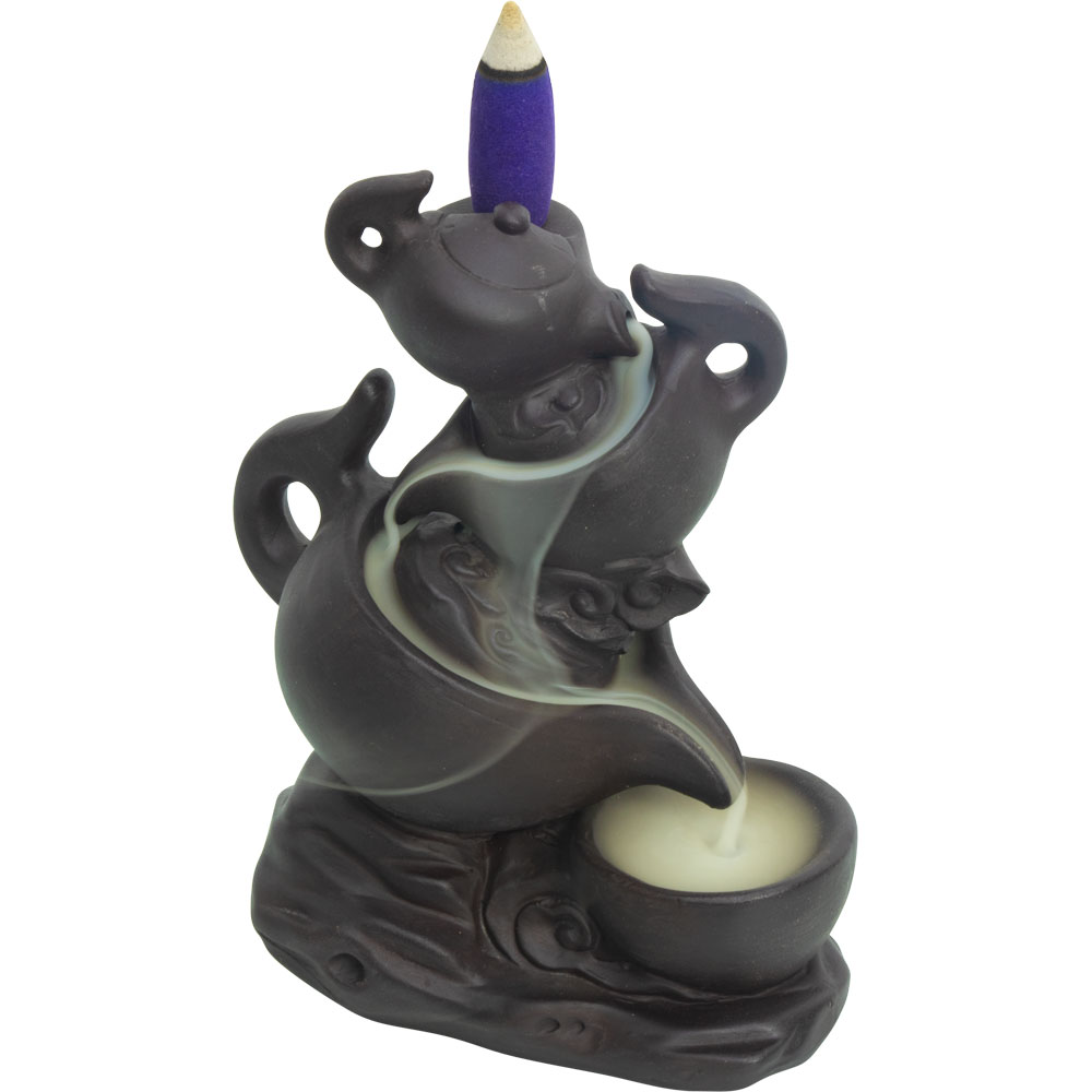 Ceramic Backflow INCENSE Burner - Triple Tea Pots (Each)