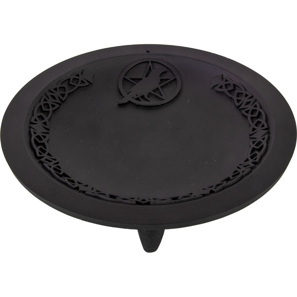 CAST IRON Incense Holder Round - Pentacle w/ Raven (Each)