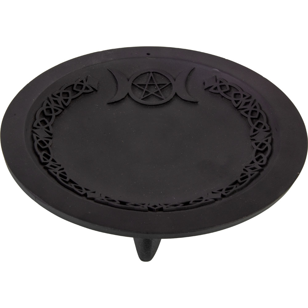 Cast Iron INCENSE Holder Round - Triple Moon w/ Pentacle (Each)