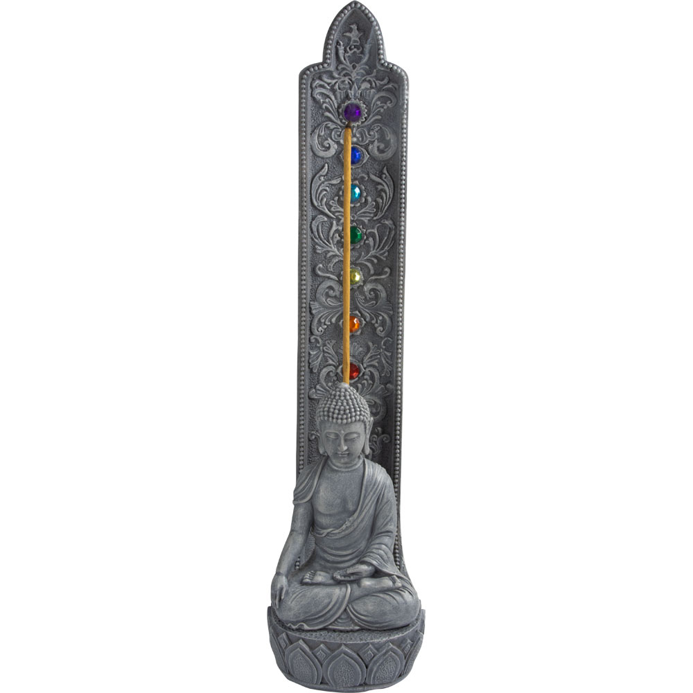 Polyresin INCENSE Holder - Buddha w/ Chakra Gems (Each)