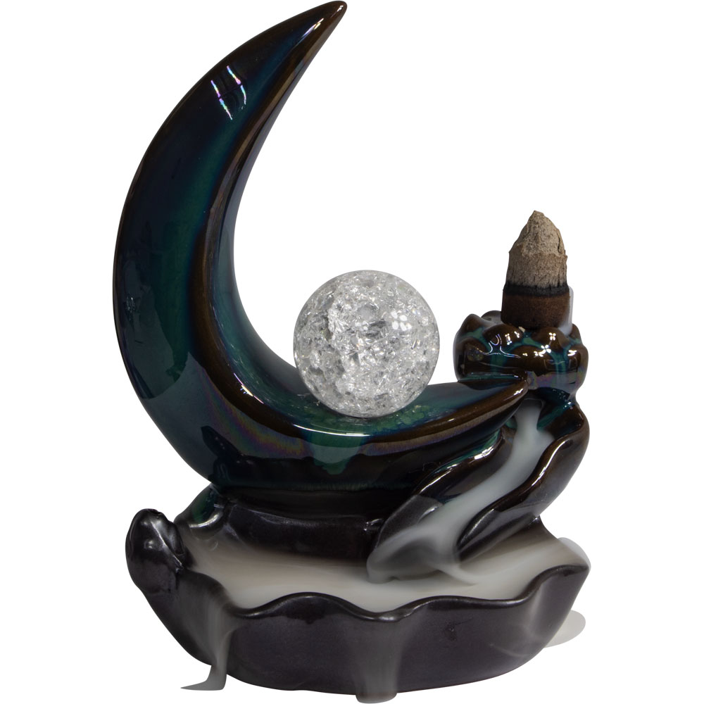 Ceramic Backflow INCENSE Burner - Crescent Moon w/ Sphere (Each)