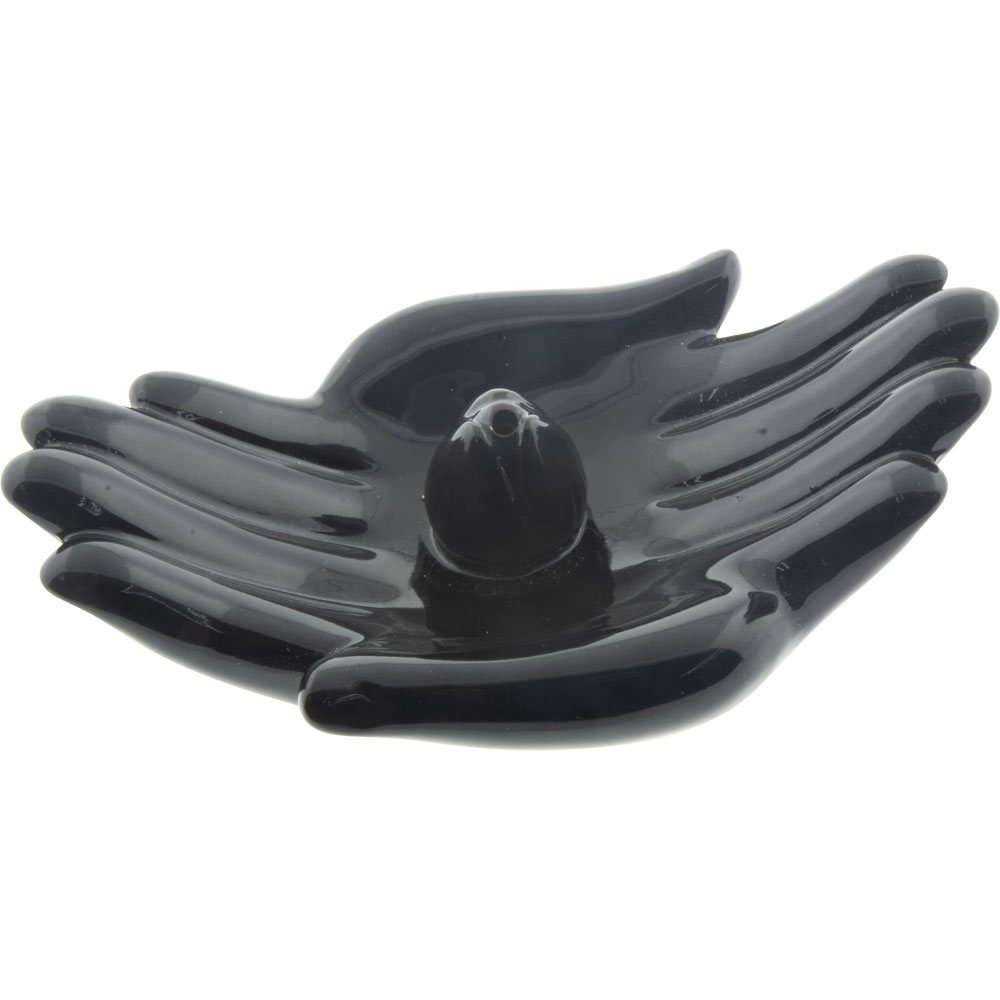 Ceramic INCENSE Burner Offering Hands - Black (Each)