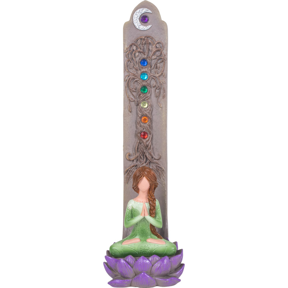 Polyresin INCENSE Holder - Yoga Goddess w/ Chakra Gems (Each)