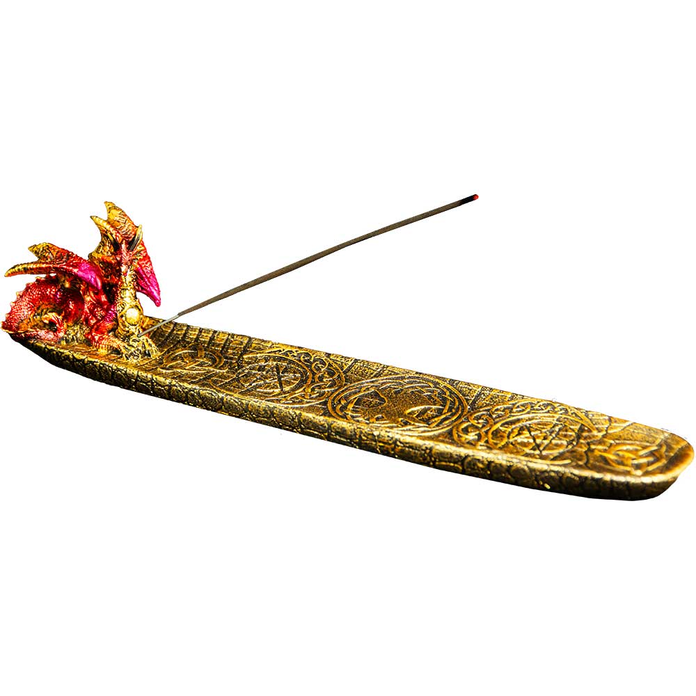 Polyresin Incense Holder - Red DRAGON w/ Celtic Triple Moon  (Each)