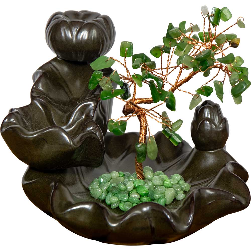 Ceramic Backflow INCENSE Holder - Nephrite Jade Gem Tree (Each)