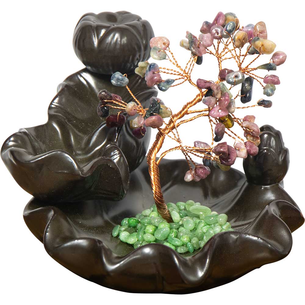 Ceramic Backflow INCENSE Holder - Mixed Tourmaline Gem Tree (Each)