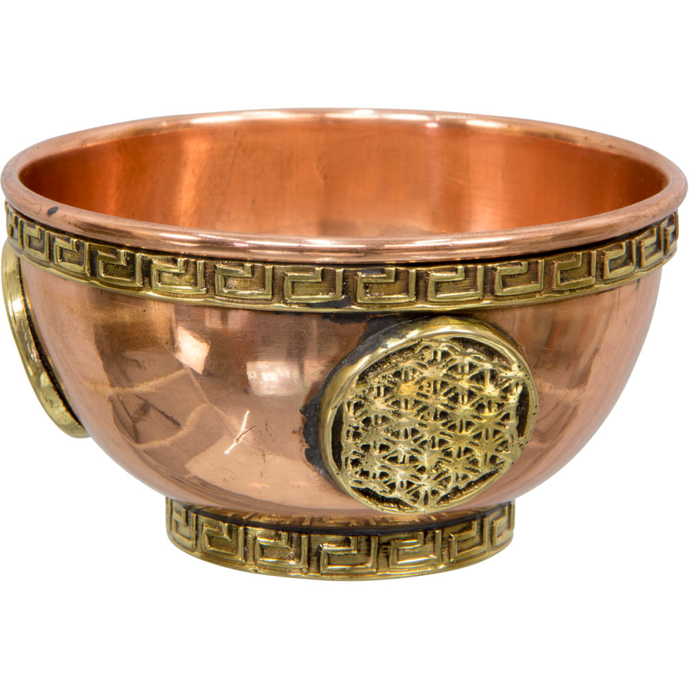 Copper Bowl Incense & Charcoal Burner - FLOWER of Life (Each)