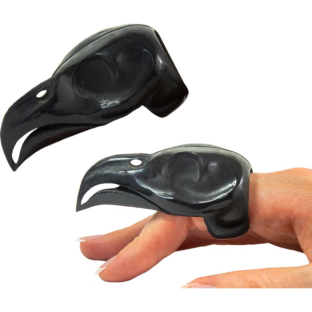 Buffalo Horn Hand Carved RING - Raven Skull (Each)