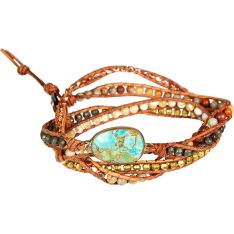 Wrap Bracelet Leather & Mixed Gemstones w/ Imperial Jasper Accent (Each)