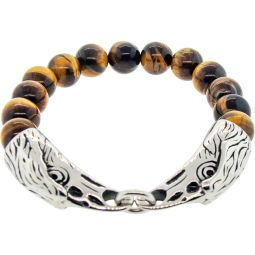 Elastic Bracelet 10mm Round Bead - Tiger Eye w/ Stainless Steel Eagle Heads (Each)