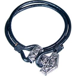 Leather Wrap Bracelet Black w/ Viking Hammer (Each)