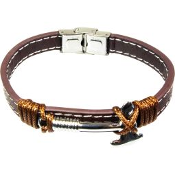 Leather Stainless Steel Clasp Bracelet Brown w/ Viking Axe (Each)