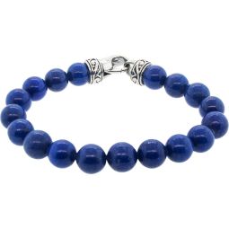 Elastic Bracelet 10mm Round Bead - Lapis w/ Celtic Stainless Steel Clasp (Each)