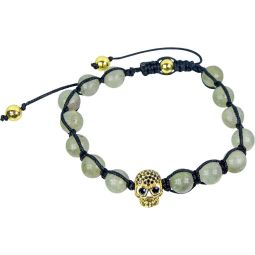 Adjustable Weave Bracelet 8mm Round Bead - Labradorite w/ Brass Skull (Each)