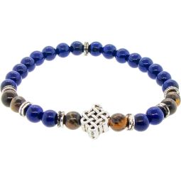 Elastic Bracelet 6mm Round Bead - Lapis & Tiger Eye w/ Eternity Knot (Each)