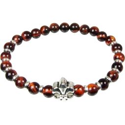 Elastic Bracelet 6mm Round Bead - Dark Red Agate w/ Fleur De Lis (Each)