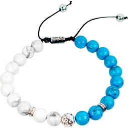 Adjustable Bracelet 8mm Round Bead - Turquoise & White Howlite w/ Silver Accent Beads (Each)