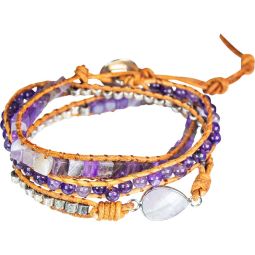 Wrap Bracelet Leather & Amethyst Beads w/ Amethyst Accent (Each)