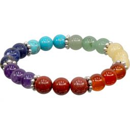 7 Chakra Elastic Bracelet w/ Flower Metal Spacer (Each)