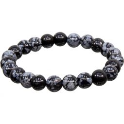 Elastic Bracelet 8mm Round Beads - Snowflake Obsidian (Each)