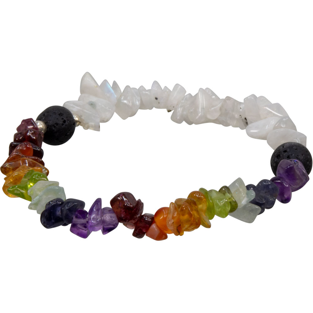 Elastic Chips BRACELETs Chakras w/Rainbow Moonstone & Lava beads (Each)