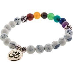 Chakra Elastic Bracelet 8mm Round Beads - Howlite - Om (Each)