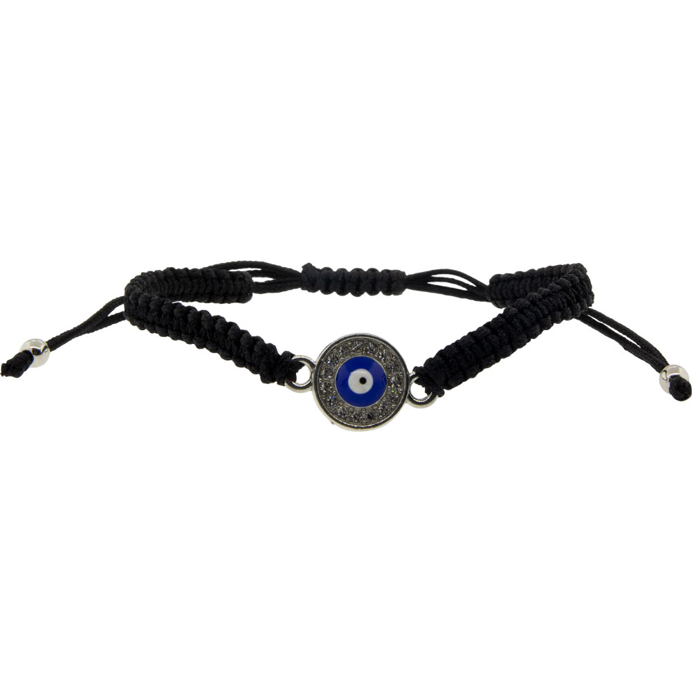 Adjustable BRACELET Black - Evil Eye w/ Gems Silver (Each)