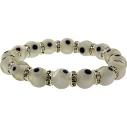 Glass Beads Elastic Bracelet Evil Eye Protection White (Each)