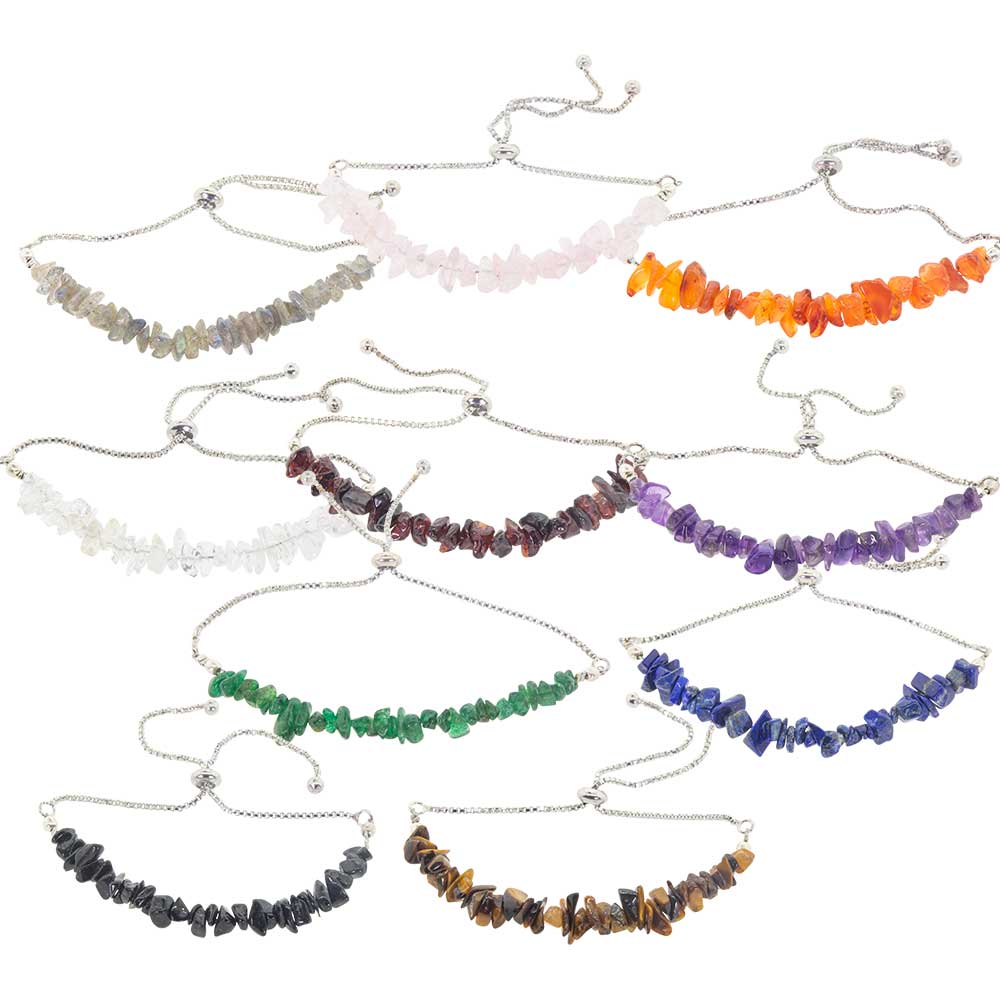 Gemstone Adjustable CHIP Bracelet - Asst'd Stones (Pack of 10)