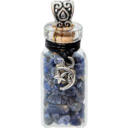 Gemstone Chip Bottle Necklace  - Sodalite w/ Moon & Star (Each)