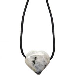 Gemstone Puffed Heart Necklace - Rainbow Moonstone (Each)