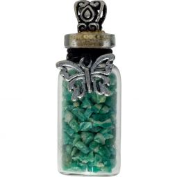 Gemstone Chip Bottle Necklace  - Amazonite w/ Butterfly (Each)