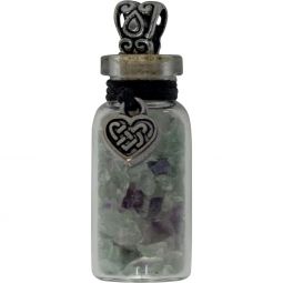 Gemstone Chip Bottle Necklace  - Fluorite w/ Celtic Heart (Each)