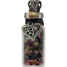 Gemstone Chip Bottle Necklace  - Tourmaline w/ Heart (Each)