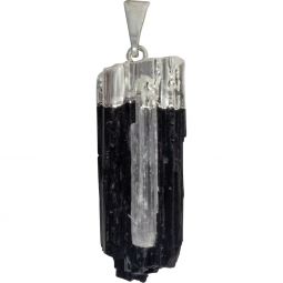 Black Tourmaline w/ Selenite Accent & Brass Cap Pendant (Each)