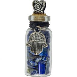 Gemstone Chip Bottle Necklace - Lapis w/ Fatima Hand (Each)