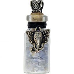 Gemstone Chip Bottle Necklace - Blue Lace Agate w/ Ganesha (Each)