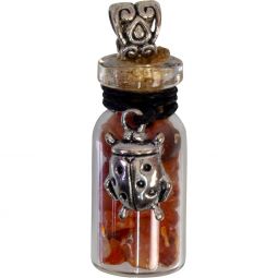 Gemstone Chip Bottle Necklace - Carnelian w/ Ladybug (Each)