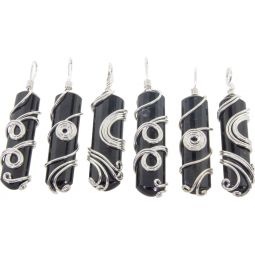 Wire Wrapped Pendants - Black Tourmaline Asst'd Designs (Pack of 6)