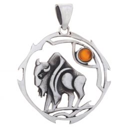 Buffalo Sacred Animal Pendant w/Asst'd Stone