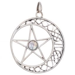 Waxing Moon 1 Stone Pentacle Pendant w/ Asst'd Stone