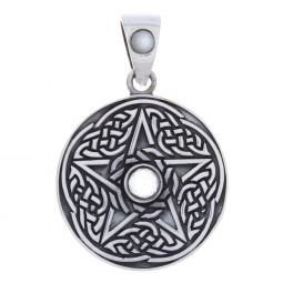 Pentacle Pendant Solid Celtic w/ Rainbow Moonstone