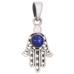 Stone Palm Small Fatima Hand Pendant w/ Lapis