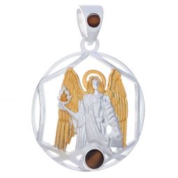 Archangel Uriel Gold Plated Pendant w/Tiger Eye