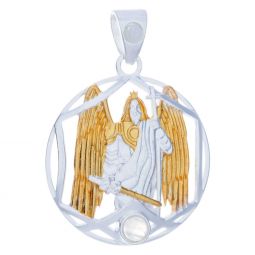 Archangel Melchizedek Gold Plate Pendant w/Rainbow Moonstone