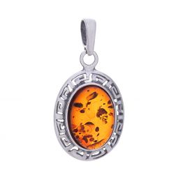 Fancy Oval Pendant - Amber Accent