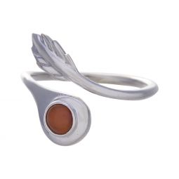 Carnelian Round Cab Feather Adjustable Ring - Size 5