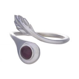 Garnet Round Cab Feather Adjustable Ring - Size 5