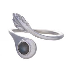 Labradorite Round Cab Feather Adjustable Ring - Size 10