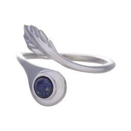 Lapis Lazuli Round Cab Feather Adjustable Ring - Size 5